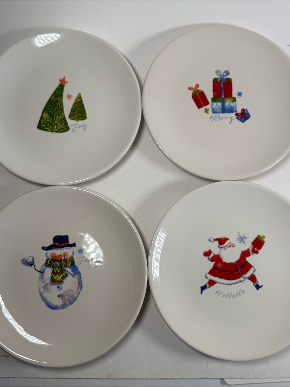 Pier 1 Imports Earthenware Dessert Plate Set Christmas 6" Jolly Joy Merry HoHoHo
